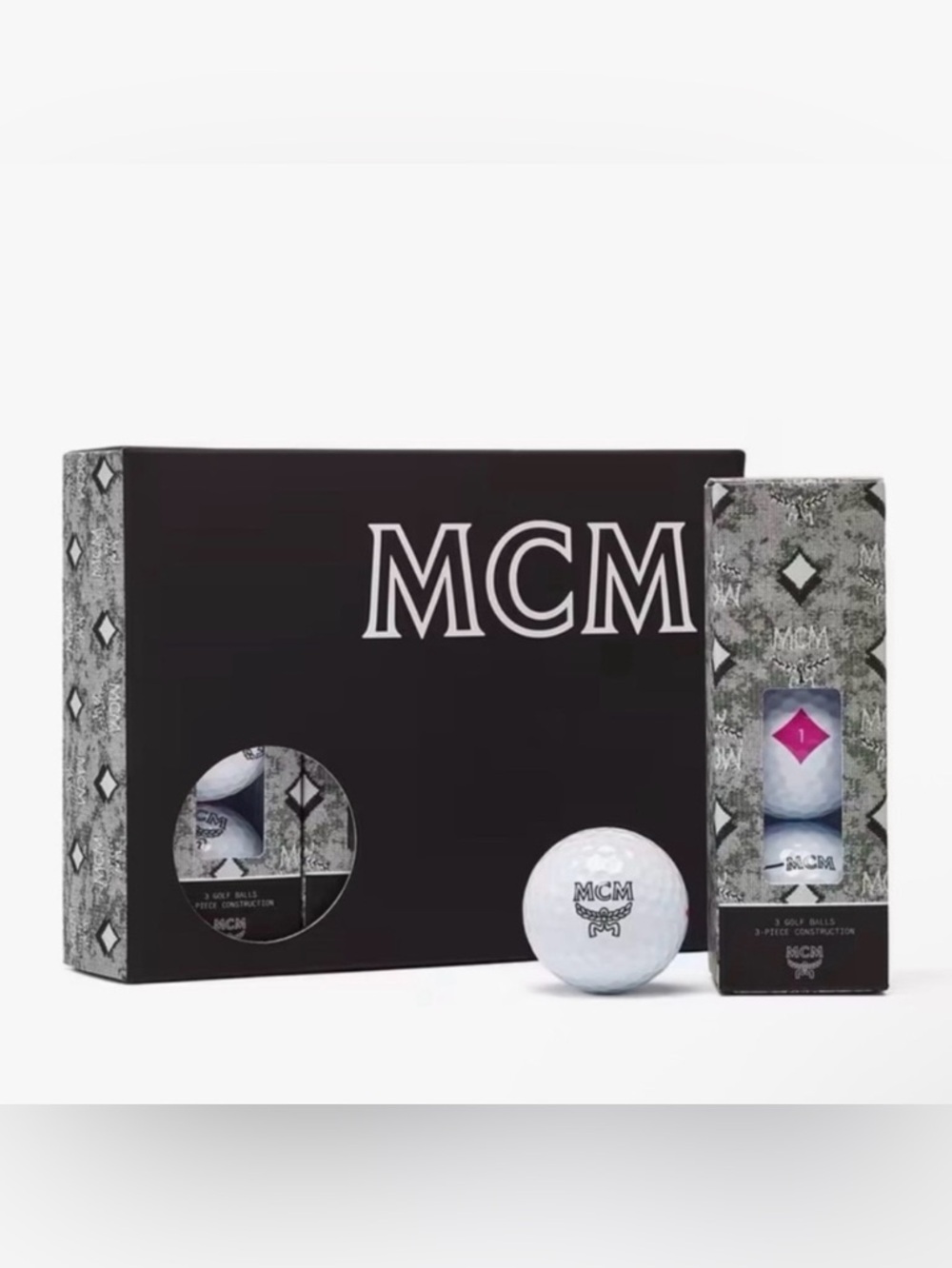 MCM Black and White Golf Ball Collection - 3 pc box Set NIB